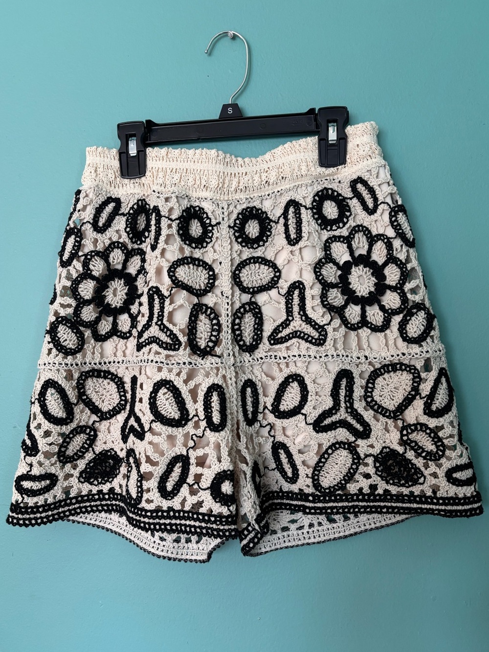 Rebellion Crochet Lace Shorts Small Boho Floral Lined Cream Black Festival